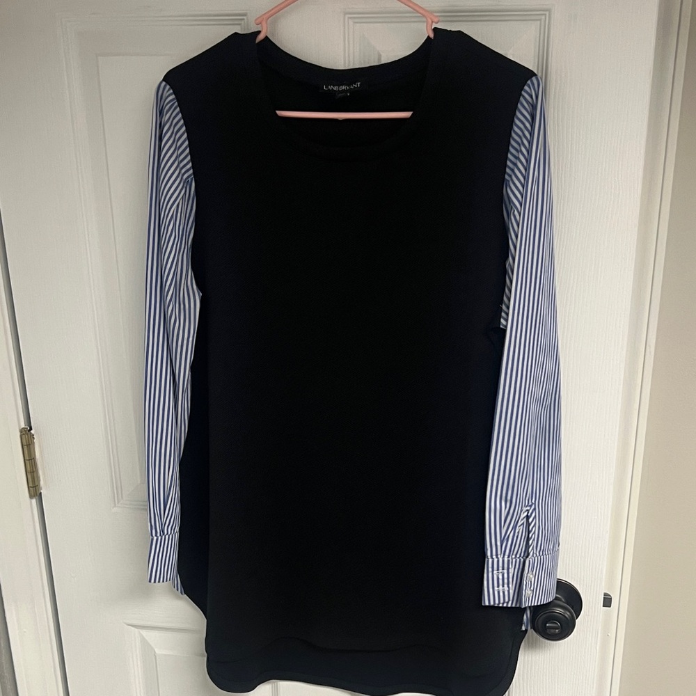 Lane Bryant Black Tunic with Blue Striped Sleeves